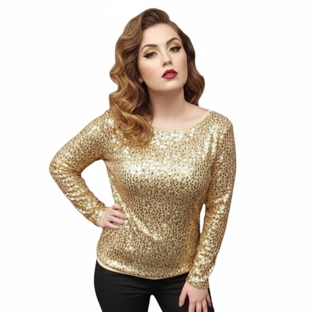 Gold Sequin Long Sleeve Top